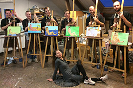 Naaktmodel schilderen tijdens vrijgezellenfeest op mijn atelier in Wageningen